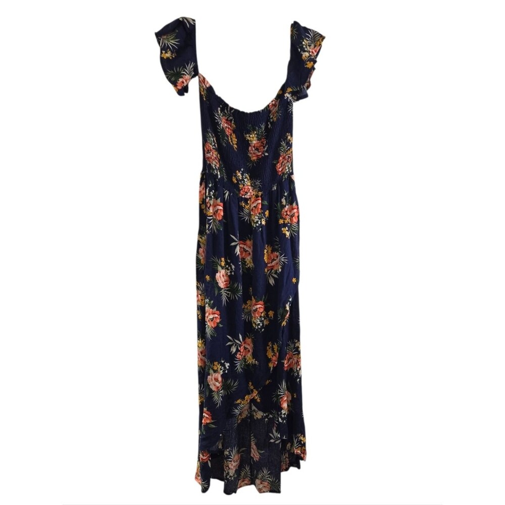 Adam Levine Navy Floral Rayon Strapless Cap Sleeve Midi Dress - Picture 3 of 11